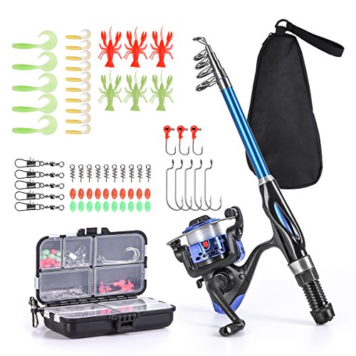 Leo Light Weight Kids Fishing Pole Telescopic Fishing Rod and Reel Combos with Full Kits Lure Case and Carry Bag for Youth Fishing and Beginner 130CM (Rod and Reel Combos with Full Kits and Carry Bag)
