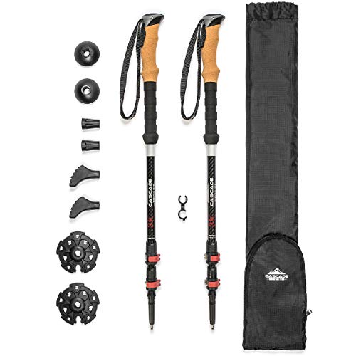 Cascade Mountain Tech Trekking Poles – 3K Carbon Fiber Walking or Hiking Sticks with Quick Adjustable Locks (Set of 2) , Black
