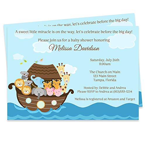 Noahs Ark Baby Shower Invitations Invites Noah’s Arc Noah Religious Christian Little Miracle Boy Girl Unisex Surprise Customized Printed Cards (12 Count)