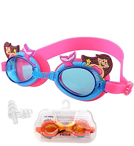 June Sports Cute Swimming Goggles for Kids, Youth Professional Triathlon Swim Goggles with Free Protection Case for Children Teens,Multiple Cute Cartoon Styles Mermaid SG7