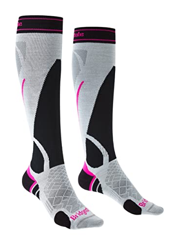 Bridgedale Women’s Lightweight Ski – Merino Endurance Socks, Silver/Black, Large