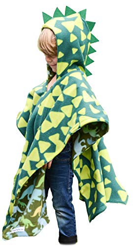 Birdy Boutique Car Seat Poncho for Kids – Reversible Warm Blanket with Hoodie – Safe to Use Over Seat Belts – Easy On, Easy Off, and Doesn’t Impact Seat Performance – Green Dinosaur – One Size