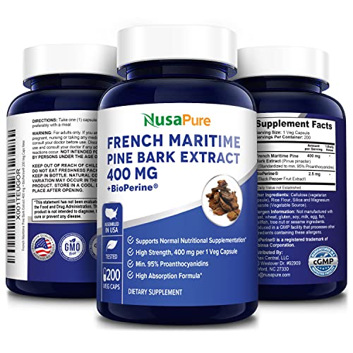 NusaPure French Maritime Pine Bark Extract 400mg per Veggie Caps 200-Day Supply with Bioperine (Non-GMO & Gluten Free) | The Storepaperoomates Retail Market - Fast Affordable Shopping