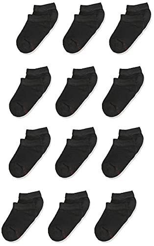 Hanes boys Extra Durable No Show Multipack athletic socks, Black – 12 Pack, Large 3-9 US