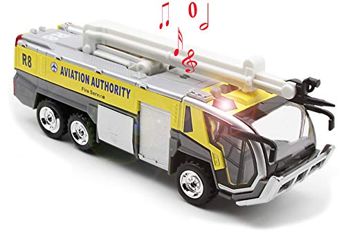 Ailejia Airport Fire Trucks Toy for Boys Fire Engine Toys Fire Engine Pullback Friction Toy Airport Rescue Diecast Vehicle Model (Yellow)
