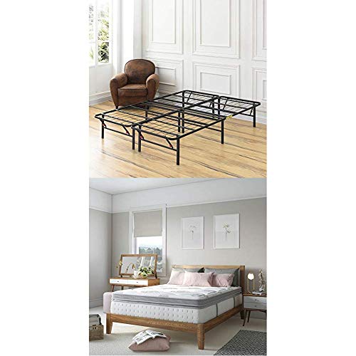 Classic Brands Hercules Heavy-Duty 14-Inch Platform Metal Bed Frame | Mattress Foundation with Gramercy Euro-Top Cool Gel Memory Foam and Innerspring Hybrid 14-Inch Mattress, Queen