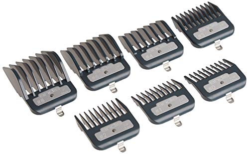 Andis Master Series Premium Hair Clipper Attachment Comb Set, Clipper Guards Cutting Guides with Metal Clip, Black, 7 Count