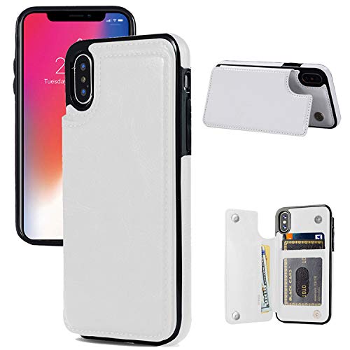 JOYAKI iPhone X/XS Wallet Case, iPhone X/XS Case with Card Holder, iPhone X/XS Slim Leather Case with Credit Card Holder Protective Case with a Free Screen Protector for iPhone X/XS 5.8 inch-White