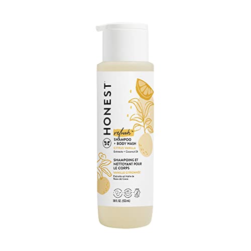 The Honest Company 2-in-1 Cleansing Shampoo + Body Wash | Gentle for Baby | Naturally Derived, Tear-free, Hypoallergenic | Citrus Vanilla Refresh, 18 fl oz