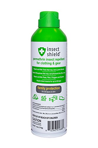 Insect Shield Premium Permethrin Spray Insect Repellent for Ticks, Fleas, Flies, Mosquitoes for Clothing, Gear, Tents, Last up to 60 Days, Clear (6 Oz Aerosol)