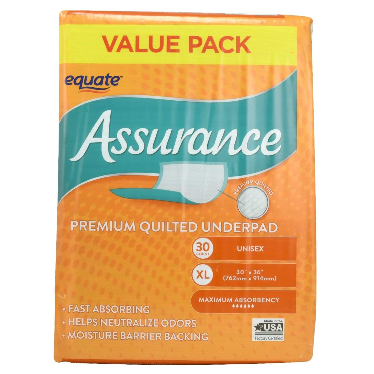 Equate Assurance Maximum Absorbency Unisex Premium Quilted Underpad Value Pack, XL, 30 Count (Pack of 6) | The Storepaperoomates Retail Market - Fast Affordable Shopping
