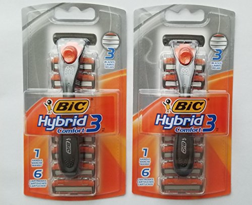 BIC Hybrid 3 Comfort Men’s Disposable Razor, 1 Handle 6 Cartridges (2 Pack)