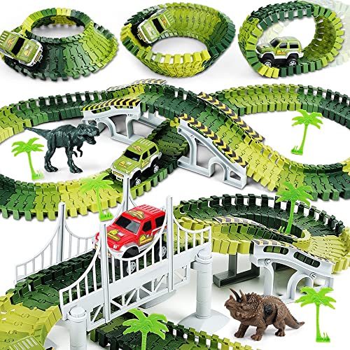 Dinosaur Toys, Create A Race Car Track Dino World with Flexible Track and 2 Cool Cars, Best Gift for Toddler Kids Boys Age 3 4 5 6 Year Old