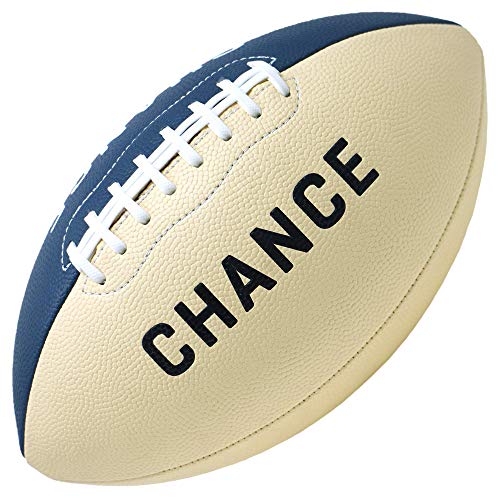Chance Football – PRO Quality Composite Leather (Size 7 Kids & Youth Football, 9 Adult Football) (9 Official – 11″ x 7″ x 20.5″, Sebastian – Beige & Navy Blue)