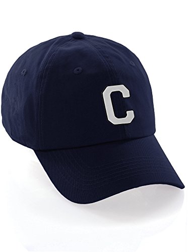 I&W Hatgear Customized Letter Intial Baseball Hat A to Z Team Colors, Navy Cap Black White Letter C