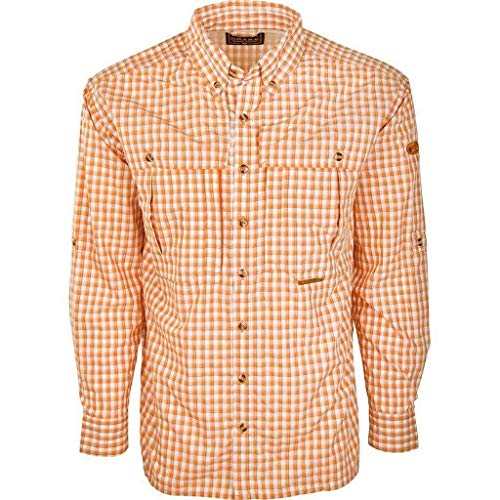 Drake Men’s Featherlite Wingshooter’s Quick-Drying Moisture-Wicking Long Sleeve Shirt, Orange Plaid, Large