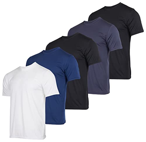 Men’s Quick Dry Fit Dri-Fit Short Sleeve Active Wear Training Athletic Essentials Crew T-Shirt Fitness Gym Wicking Tee Workout Casual Sports Running Tennis Exercise Undershirt Top 5 Pack,Set 4-2XL