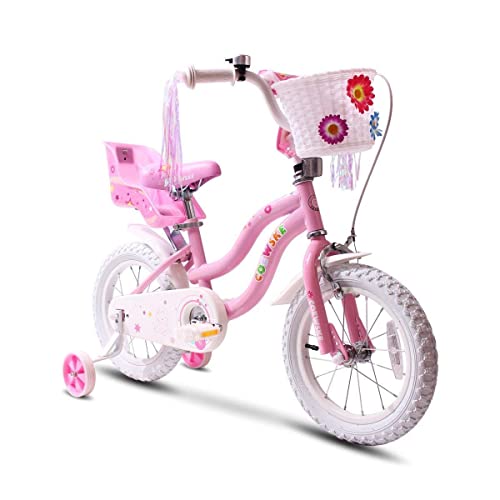 COEWSKE Kid’s Bike Steel Frame Children Bicycle Little Princess Style 14 Inch with Training Wheel (14″ Pink)