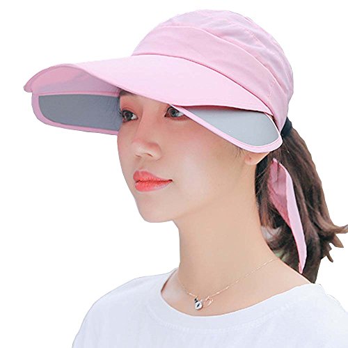 YEKEYI Sun Hats Wide Brim Beach Fishing Hat Baseball Cap UPF 50+ Anti UV with Retractable Visor Unisex Pink