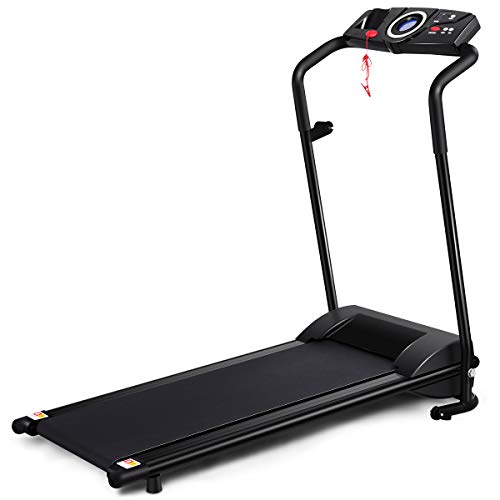 GYMAX Folding Treadmill, Electric Motorized Running Walking Machine with LCD Monitor & Cup Holder, Portable Easy Assembly Treadmill for Home Office Apartment