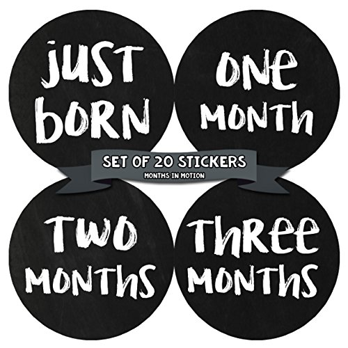 Months In Motion Baby Monthly Milestone Stickers – First Year Set of Baby Month Stickers for Newborn Photo Keepsakes (Gender Neutral – Boy or Girl Set of 20)