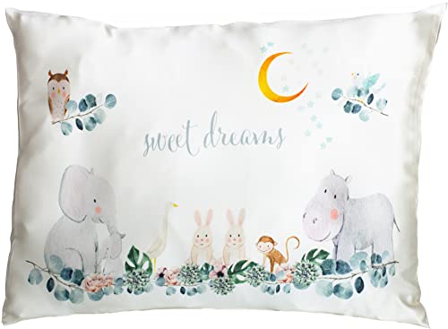 Toddler Kids Pillowcase 100% Silk – Soft Natural Baby Pillow Cover fits 13×18 12×16 – Skin and Hair Benefits for Boys and Girls (White, Bunnies)