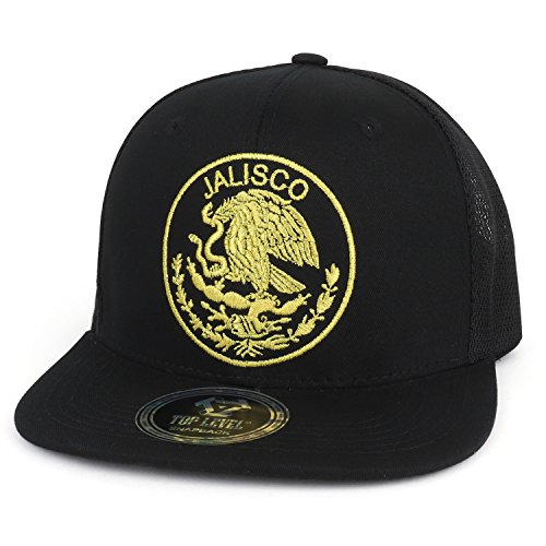 Trendy Apparel Shop City of Mexico Eagle Embroidered Flatbill Trucker Mesh Cap – Jalisco Black
