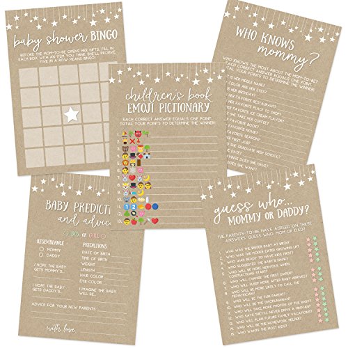 Printed Party Doublesided Kraft Baby Shower Kit, 5 Games and Activities