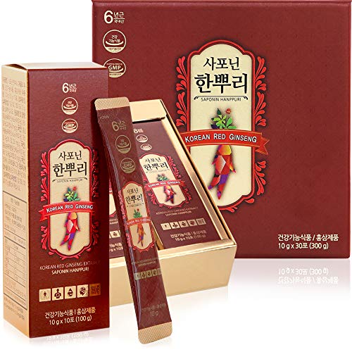 Korean Panax Red Ginseng Extract-6 Year Roots Ginsenoside-20mg Made in Korea. Every Day for Immunity, Energy & Stamina Boost, Memory, Mood, Focus, and Overall Health 10g X 30 Pcs