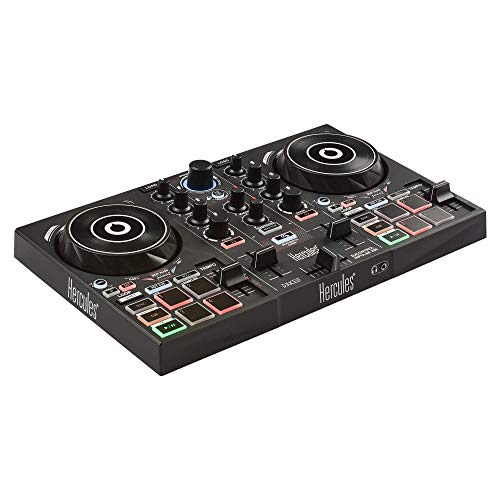 Hercules DJControl Inpulse 200 – DJ controller with USB, ideal for beginners learning to mix – 2 tracks with 8 pads and sound card – Software and tutorials included