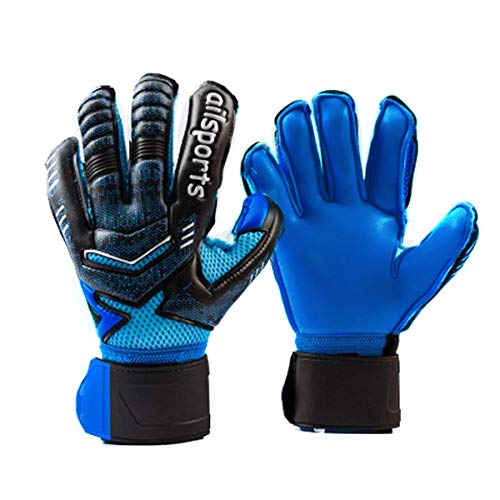 Goalie Goalkeeper Gloves with Pro Fingersaves, Strong Grip for The Toughest Saves, Protection to Prevent Injuries, Fit Match Training, Adult, Youth(Black&Blue,9)