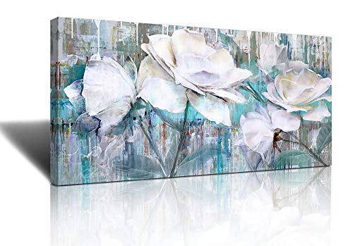 Large Wall Art for Living Room Gray Green Abstract Painting watercolor paintings for walls painting Abstract White roses flower floribunda Framed Canvas Prints Wall Art Decor Home Bathroom Office Deco