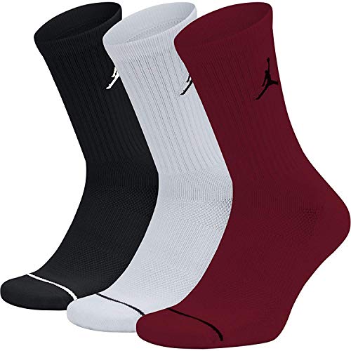 Nike Unisex Jordan Jumpman Crew Socks (3 Pack) Black/White/Gym Red (Men’s Shoe Size 8-12)