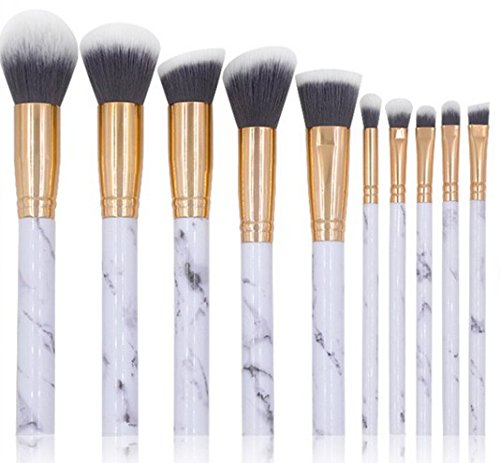 NEJLSD Marble Makeup Brushes Set 10 Pcs Professional Premium Synthetic Kabuki Foundation Cream Face Powder Blush Concealer Eyeshadow Brush