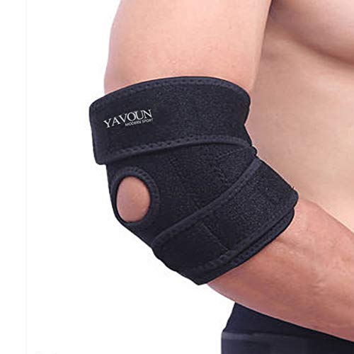 YAVOUN Elbow Brace, Adjustable Tennis Elbow Support Brace, Great For Sprained Elbows, Tendonitis, Arthritis, basketball, Baseball, Golfer’s Elbow Provides Support & Ease Pains (Black)