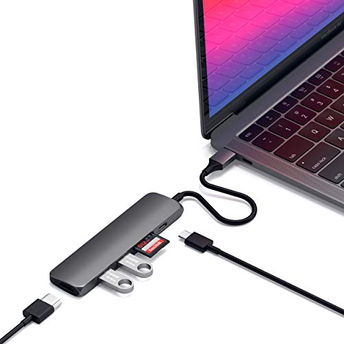 Satechi USB C Hub Slim Multiport Adapter V2 with 60W USB C PD, 4K HDMI (60Hz), Micro/SD Card Readers, USB 3.0 – for MacBook Pro & MacBook Air M2/M1, iPad Pro/Air M2/M1, Mac Mini, iMac (Space Gray)