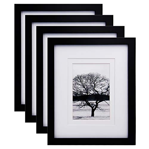 Egofine 8×10 Picture Frames 4 PCS, Made of Solid Wood Display 4×6 and 5×7 with Mat Covered by Plexiglass, for Table Top Display and Wall Mounting, photo frame Black