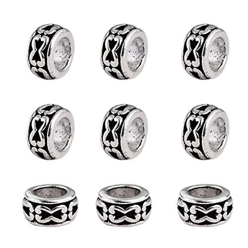 KISSITTY 100-Piece Tibetan Antique Silver European Large Hole Rondelle Spacer Beads 7mm with 3.5mm Hole for DIY Jewelry Craft Making