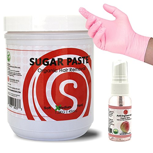 Sugaring Wax organic hair removal by Sugaring NYC bundle with Sugaring Gloves and Anti Ingrown Solution