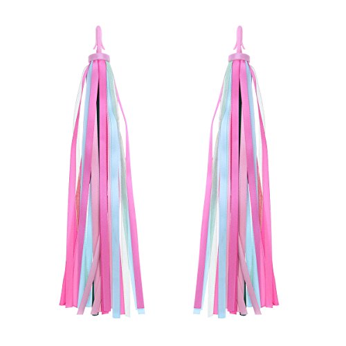 VORCOOL 1Pair Bike Handlebar Streamers Bicycle Grips Colorful Polyester Streamers Tassel Ribbons Children Baby Carrier Accessories (Pink)