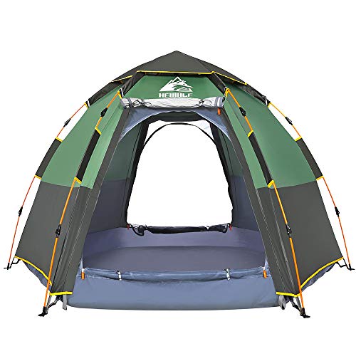 Hewolf Waterproof Instant Camping Tent – 2/3/4 Person Easy Quick Setup Dome Family Tents for Camping,Double Layer Flysheet Can be Used as Pop up Sun Shade (Green Ten Instant)