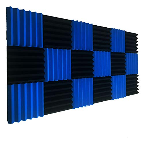 12 Pack Wedge BLUE/Black Acoustic Soundproofing Studio Foam Tiles 2″x12″x12″ (BLACK/blue)