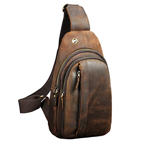 Le’aokuu Mens Outdoor Casual Tea Travel Hiking Crossbody Chest Sling Bag Rig One Shoulder Strap Bag Backpack Men Leather 010
