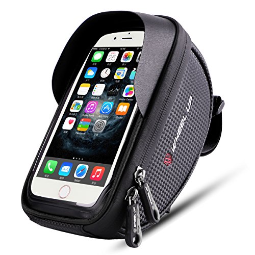 Wallfire Bike Phone Mount Bag Bicycle Frame Bike Handlebar Bags with Waterproof Touch Screen Phone Case Bicycle Phone Holder Storage Bag_Black