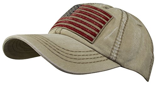 MINAKOLIFE Men Women Washed Cotton Vintage USA Flag Low Profile Summer Baseball Cap Hat (Beige)