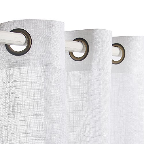 VOILYBIRD Palma Bronze Grommet Semi Sheer Curtains 84 Inch Length Light Filtering Draperies for Patio Door (52”W x 84”L, 2 Panels, White)