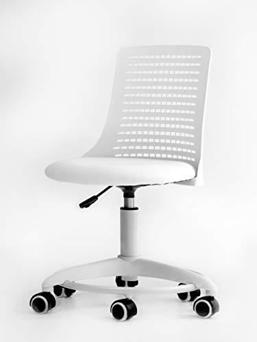 OFFICE FACTOR Kid’s Chair- Adjustable Height Office School Children Desk Chair- Revolving Chair with Wheels- Breathable Back Chair for Kids, Holds up to 175 Lbs – Color White