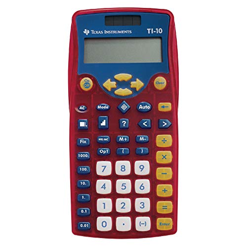 Texas Instruments TI-10 Elementary Calculator – Plastic Key, Impact Resistant Cover – 2 Line(s) – 12 Digits – Battery/Solar Powered – 1 Each