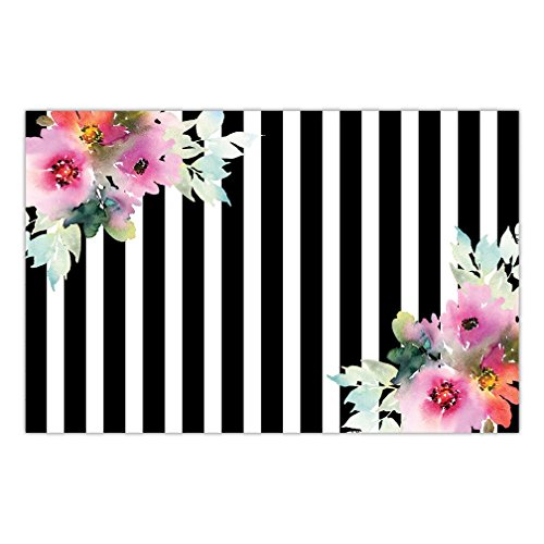 DB Party Studio Paper Placemats Pack of 25 Elegant Floral on Stripe Disposable Place Mats Birthday Bridal Shower Wedding Reception Event Retirement Grad Parties Dining Table Setting Decor 17″ x 11″