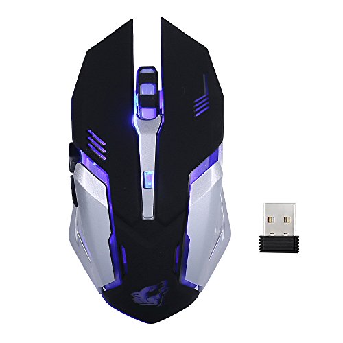Lancoon Wireless Rechargeable Gaming Mouse – USB Optical Mice with Silence Click, 3 Adjustable DPI, 6 Buttons, 7 Changing Breathing Backlight – GM07 Black